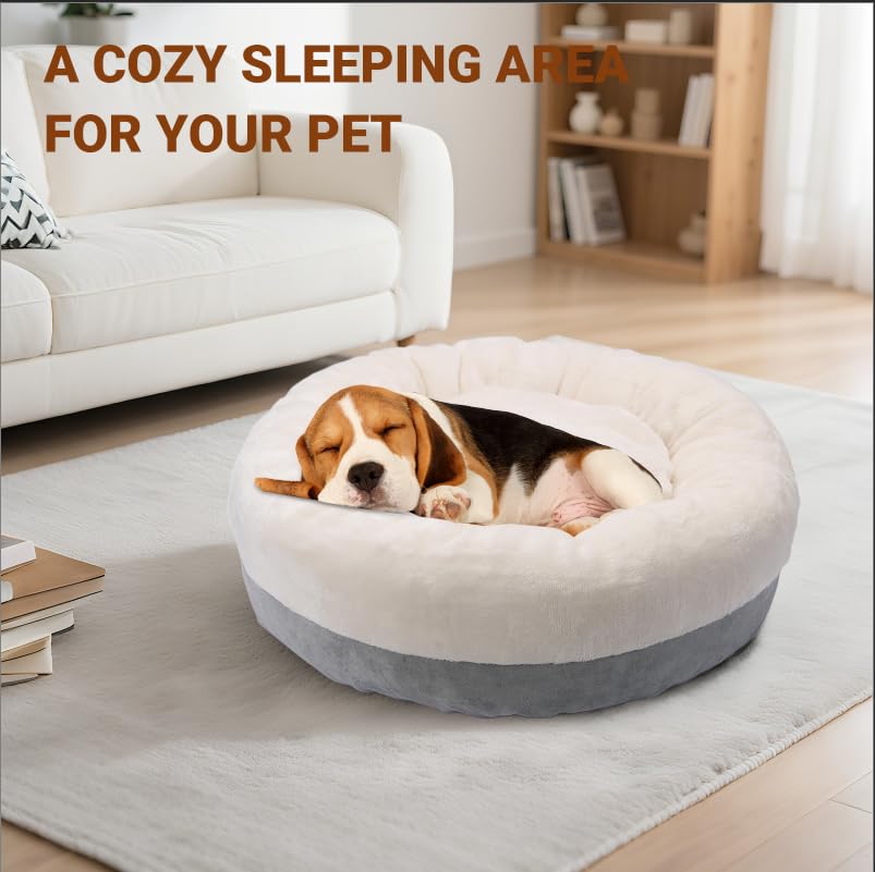 Donut Dog Bed for Small Medium Dogs Cats, 18 inch Calming Washable-Round Cozy Soft Pet Bed for Puppy and Kitten with Slip-Resistant Bottom