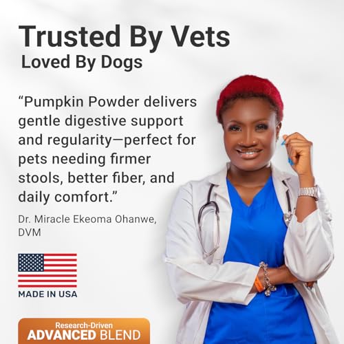 Pumpkin Powder for Dogs with Probiotics - Rich in Fiber, Helps with Digestion, Nutrient Absorption, Diarrhea, Constipation & Upset Stomach - Organic Dog Food Topper - Made in USA
