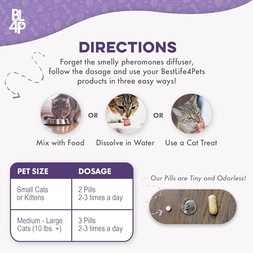 Anti Aggression for Cats Calming Remedy, A Natural Diffuser and Cat Calming Aid for Stress, Spiteful Spraying, Scratching & Territorial Behavior, Non-Drowsy, 400 Odorless, Tasteless Pills