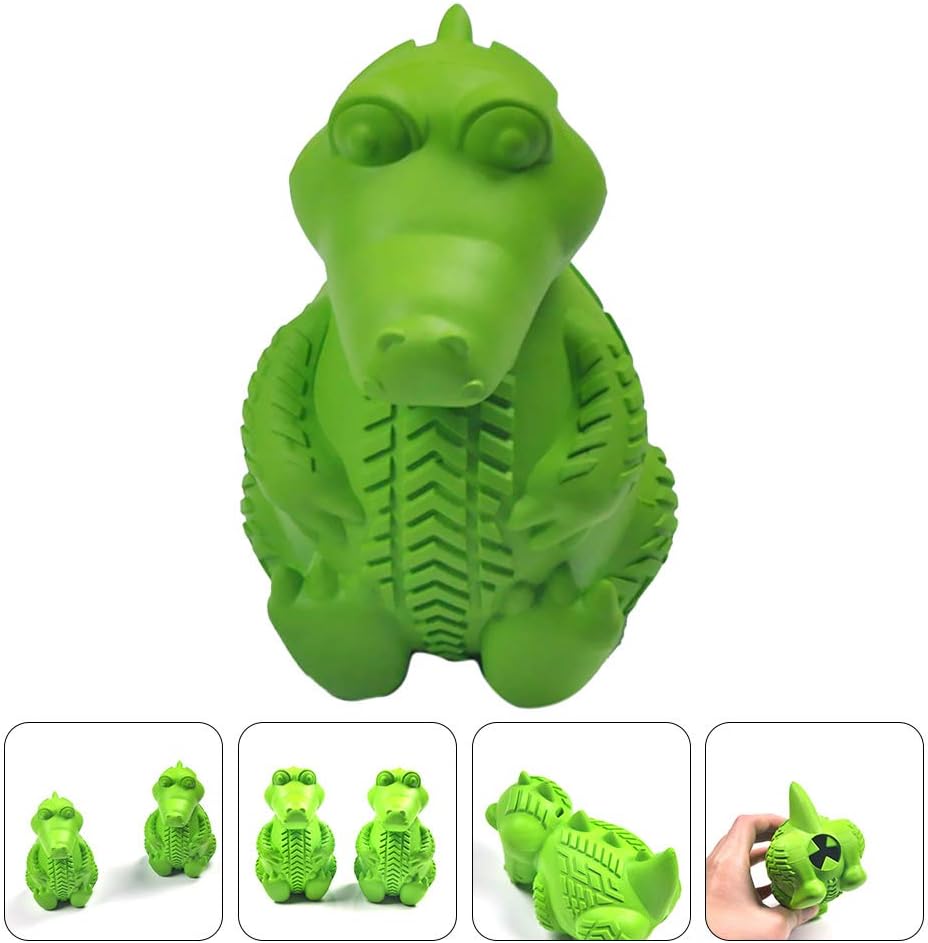 TEHAUX Rubber Pet Teething Toy, Dog Chew Toy for Teeth Cleaning Care - Interactive Treat Dispenser for Puppies Small Dogs - & Teething Relief Green 3X3X4.7 Inches