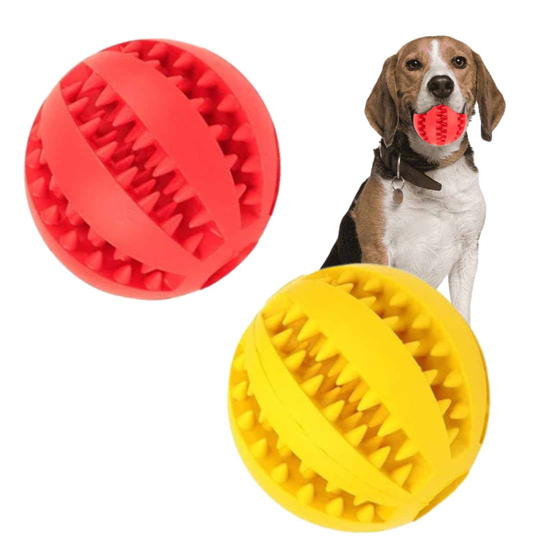 Interactive Dog Toys for Aggressive Chewers, Durable Puzzle Treat Balls (2 Pack), Puppy Teething Chew Balls, Small, Medium & Large Dogs, Teeth Cleaning & Brain Stimulation
