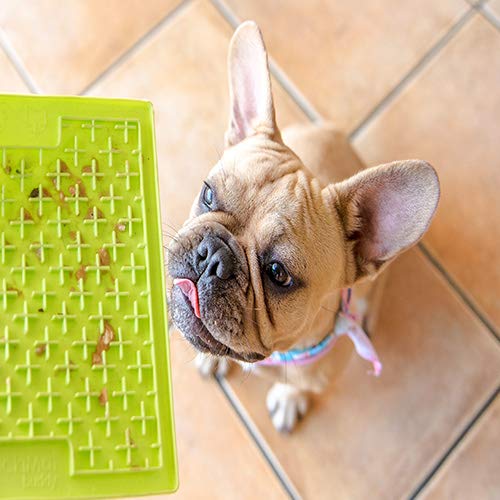 Lickimat Slow Feeder for Dogs, Boredom & Anxiety Reducer; for Food, Treats, Yogurt, or Peanut Butter. Fun Alternative to a Slow Feed Dog Bowl, 2-Pack Classic Dog Buddy & Soother, Green