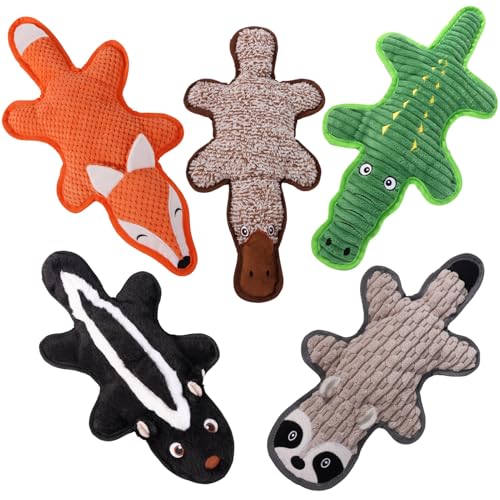 5 Pack No Stuffing Squeaky Dog Toys for Aggressive Chewers - Interactive Durable Plush Chew Toy with Crinkle Paper, Safe Pet Toy for Small to Large Breed, Ideal for Puppy Gifts & Tug of War Toys