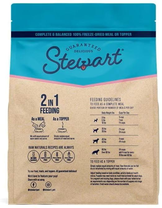 Stewart Raw Naturals Freeze Dried Raw Dog Food or Meal Topper, Chicken and Salmon Recipe, 8 Ounce Bag, Complete and Balanced Nutrition