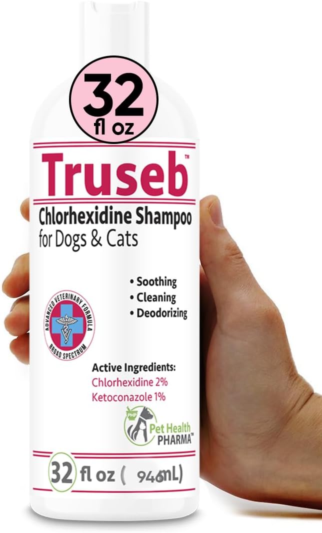 All Natural Ketoconazole & Chlorhexidine Shampoo for Dogs & Cats and Vet-Strength with a Light Scent (USA) (Ketoconazole & Chlorhexidine Shampoo, 32 oz) Made in U.S.A