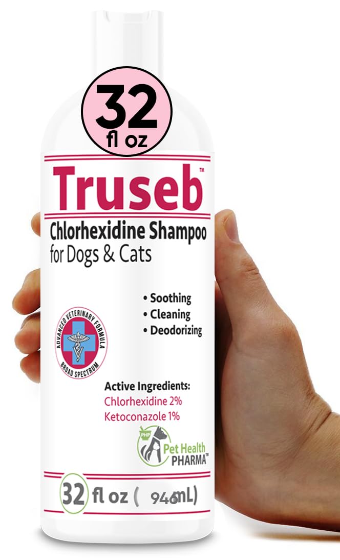 All Natural Ketoconazole & Chlorhexidine Shampoo for Dogs & Cats and Vet-Strength with a Light Scent (USA) (Ketoconazole & Chlorhexidine Shampoo, 32 oz) Made in U.S.A