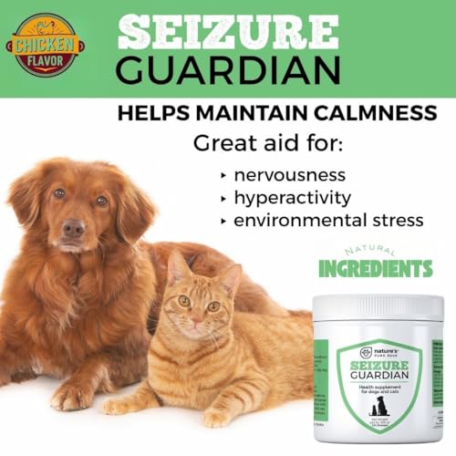 Seizure Support and Calming Aid for Dogs and Cats - All Natural Epilepsy and Seizure Aid. Ashwagandha, Blue Vervain, Valerian, L-tryptophan, L-Taurine, Chamomile, Milk Thistle, Turmeric.