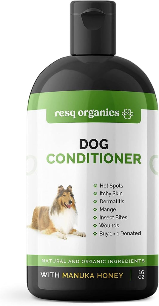 Hypoallergenic Dog Coat Conditioner- Detangles & Softens Fur, Calms Itching & Dryness, Organic Aloe Vera & Manuka Honey Soothes The Skin, Reduces Dandruff, Shedding, Scratching and More.