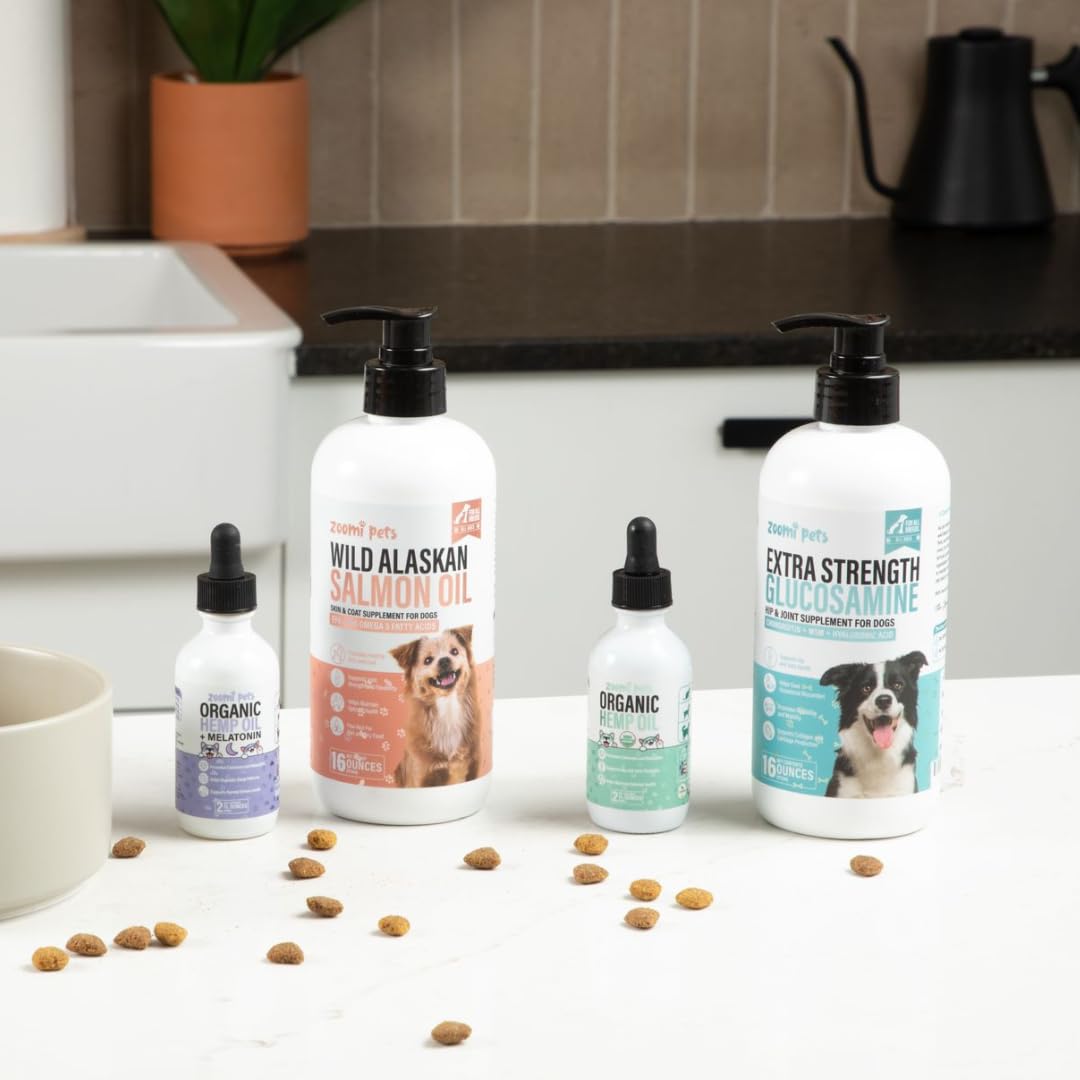 Zoomi Pets Melatonin + Organic Calming Hemp Oil for Dogs Anxiety and Stress Relief - Calming Drops Pet Hemp Oil for Dogs & Cats - Hip and Joint Support Supplement for Dogs Pain Management (2oz)
