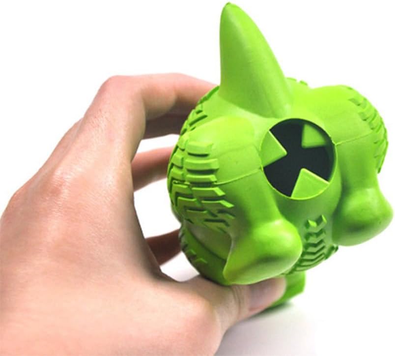TEHAUX Rubber Pet Teething Toy, Dog Chew Toy for Teeth Cleaning Care - Interactive Treat Dispenser for Puppies Small Dogs - & Teething Relief Green 3X3X4.7 Inches