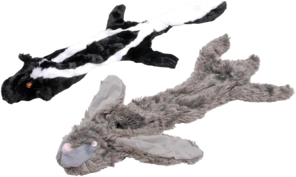 Dog Toy with Squeakers, Set of Unstuffed Rabbit and Skunk, Flat Stuffing Free Soft Chew Toy for Small Medium and Large Dogs, Fetch, Training, Interactive Play, 21 Inch