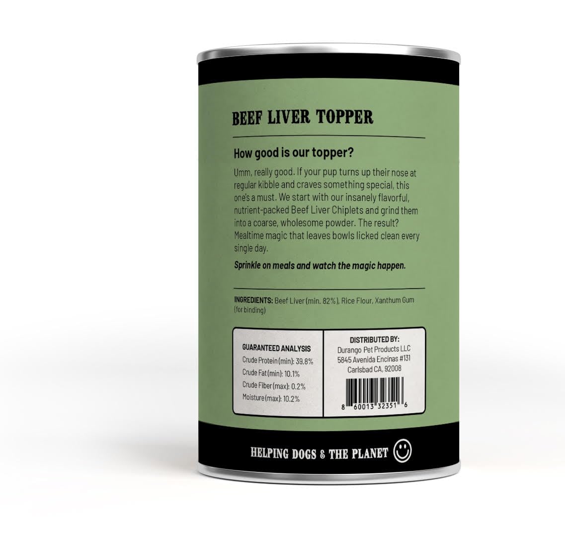 Durango High-Protein Dog Food Topper - Rich Beef Liver Meal Enhancer for Picky Eaters - Limited Ingredient Kibble Booster - 8 oz Tin - Made in USA - Plastic-Free - Easy to Scoop - 60 Servings