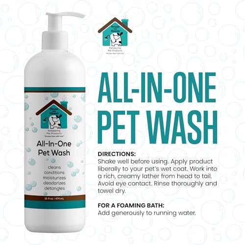 House and Hound All-in-One Pet Wash | Moisturizes, Deodorizes, Detangles – Dog Shampoo and Conditioner for Sensitive Skin – Gentle for All Breeds, Natural Ingredients – 16 oz