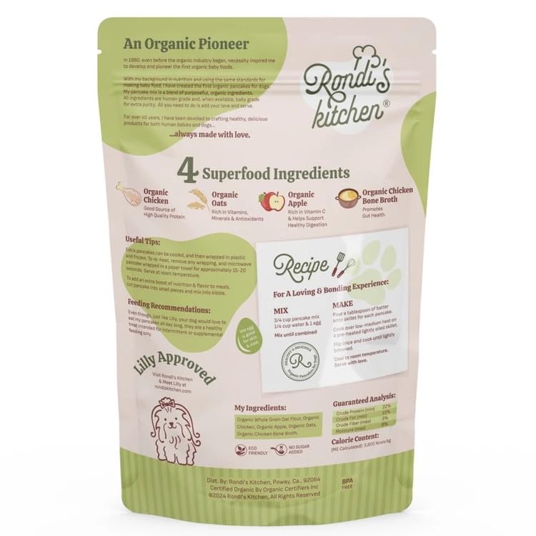 Rondi's Kitchen Pancake Mix for Dogs - Premium All-Natural & Organic Dog Treats, Healthy Dog Snacks for All Ages & Sizes, Made with Human-Grade Ingredients - Chicken & Apple