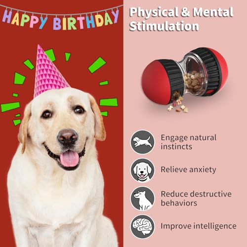 JoyBruko Interactive Dog Treat Puzzle Toys, Treat Dispensing Dog Enrichment Toys to Keep Them Busy, Adjustable Puppy Puzzle Feeder for Smart Dogs, Cognitive Toy for Small Medium Large Breed, Red