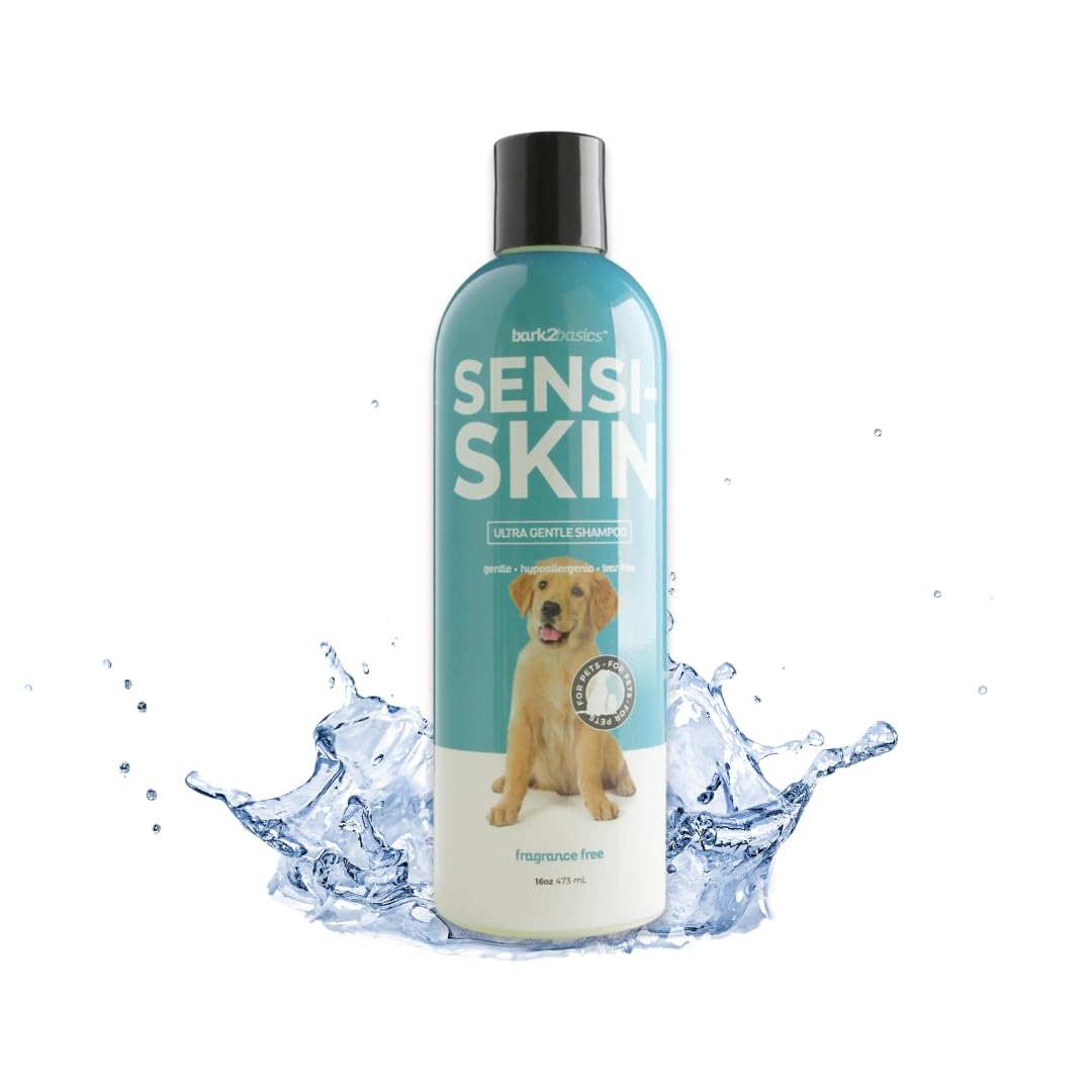 Bark2Basics Sensi-Skin Hypoallergenic Shampoo, 16 oz - Naturally Derived, Sensitive Skin Pet Shampoo, Gentle, No Fragrance, Non-Irritating, for Dogs with Allergies and Dry, Itchy Skin