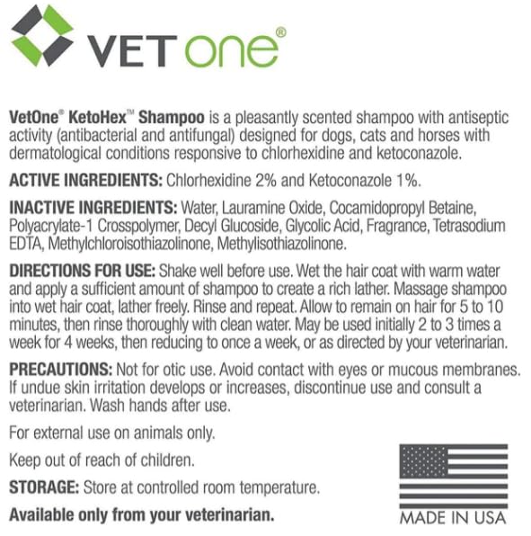 KetoHex Cat and Dog Shampoo - 16 oz Anti Bacterial Cat & Dog Flea And Tick Treatment, For Sensitive Skin Infections & Lesions, Protects & Moisturizes, Antifungal Treatment For Dogs & Cats - VetOne