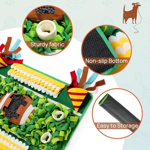 Snuffle Mat for Dogs Large Breed,28'' x 20'' Football-Themed Dog Sniffing Feeding Mat for Boredom&Smell Training and Slow Eating,Interactive Dog Puzzle Toys Encourages Foraging Skills (Medium)