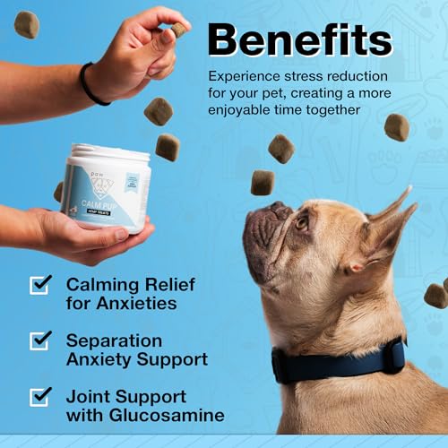 pawlife Calming Chews with Organic Hemp Oil| Dog Anxiety Relief & Travel Friendly| Glucosamine to Help with Join Support| 120 Soft Chews & up to 4-Month Supply