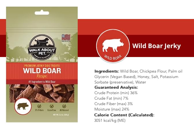 Walk About 3 Pack of Dog Treats Jerky, 5.5 Ounces, Wild Boar Recipe