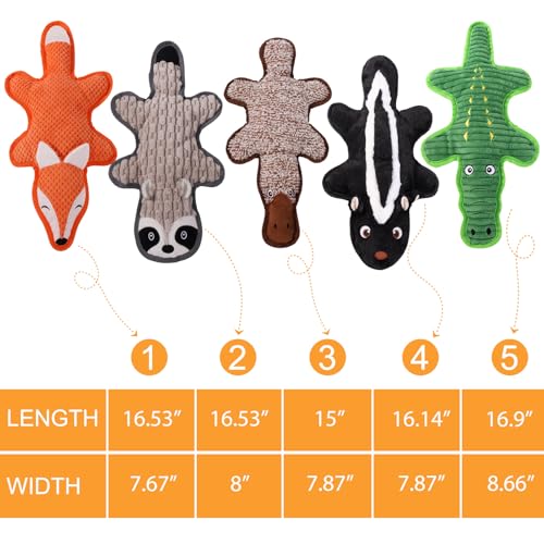 5 Pack No Stuffing Squeaky Dog Toys for Aggressive Chewers - Interactive Durable Plush Chew Toy with Crinkle Paper, Safe Pet Toy for Small to Large Breed, Ideal for Puppy Gifts & Tug of War Toys