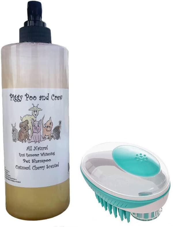 Piggy Poo and Crew Pet Shampoo and Shampoo Scrub Brush (Oatmeal Cherry) - for Pigs Dogs and Other Small Animals