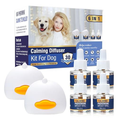 LKBHGF Dog Calming Pheromones Diffuser 6 in 1 Kit Appeasing Pheromone Diffuser to Calm (2 Plug in+4 Pack 48ml Refill) for Anxiety Relief Reduce Aggression Fighting Barking Stress 120 Day Supply