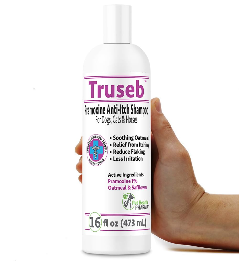 Truseb | Pramoxine 1% Shampoo for Itching Shampoo for Dogs and Cats with Eczema Relief from Scratchy, Itchy, Dry Skin, Hot Spots Moisturizing Oatmeal (Pramoxine 1% Shampo, 16 Oz)