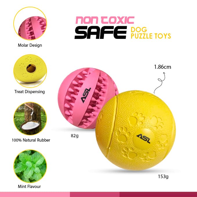Interactive Dog Treat Ball, 2-Pack Durable Chew Balls for Puppies and Dogs Enrichment Toys for Large Dogs & Small Dogs, Durable Balls for Teeth Cleaning/IQ Training/Chewing