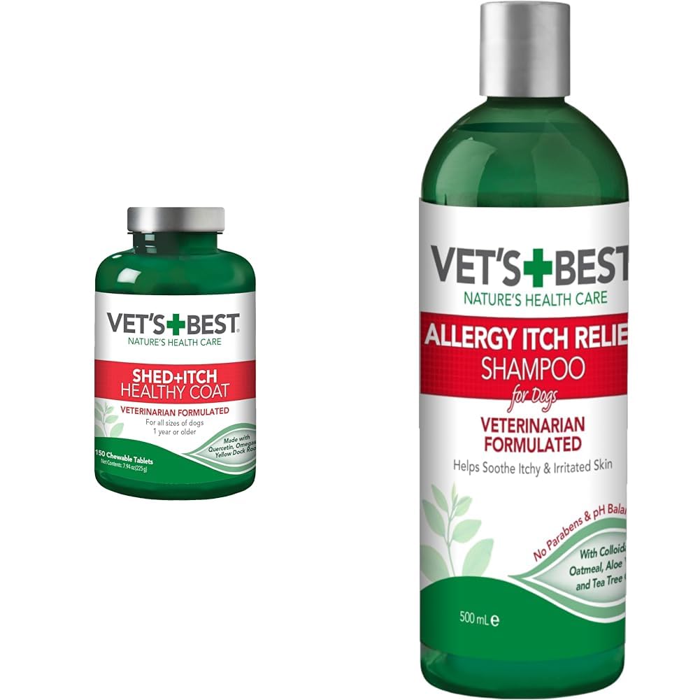 Vet's Best Healthy Coat Shed & Itch Relief Dog Supplements & Allergy Itch Relief Dog Shampoo | Cleans and Relieves Discomfort from Seasonal Allergies | Gentle Formula | 16 Oz