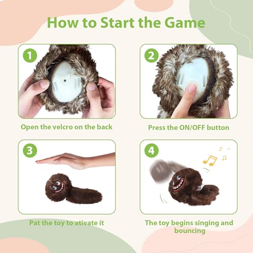 PETGEEK Interactive Squeaky Dog Toy, Automatic Moving Vibrating Dog Balls with Plush Cover, Rechargeable Perro Juguetes with Recording and Music Mode, Crinkle Pet Plush Toy for Boredom, Brown