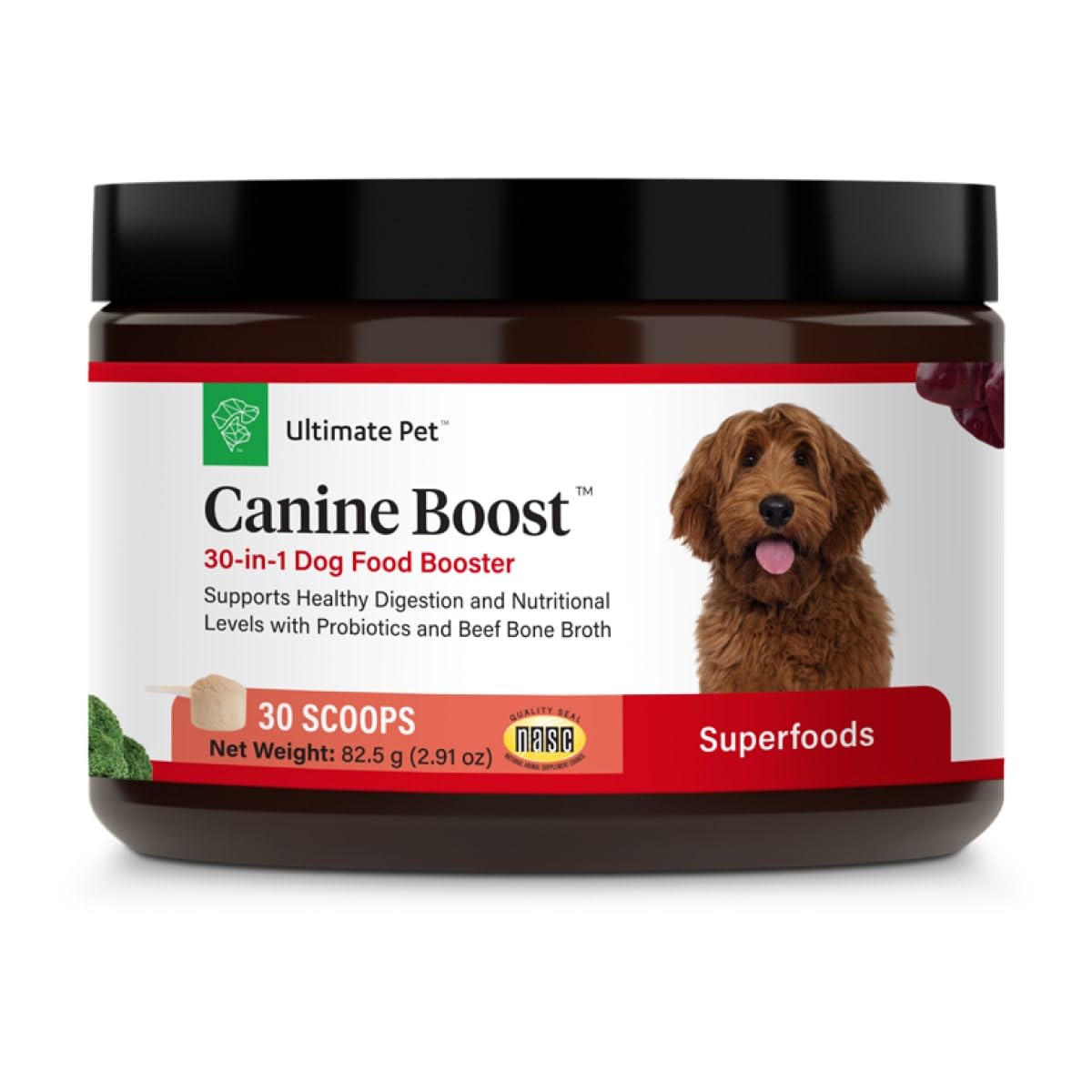 Ultimate Pet Nutrition Canine Boost, 30-in-1 Natural Grain Free Dog Food Booster Topper with Vitamins, Amino Acids, Probiotics, and Digestive Enzymes for Dog Health