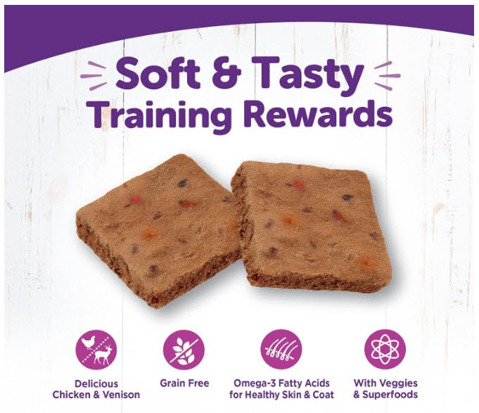 Wellness Rewarding Life Soft & Tasty Training Rewards for Dogs. 2pk Variety Bundle: (1) Beef & Turkey & (1) Chicken & Venison, 6oz Bags