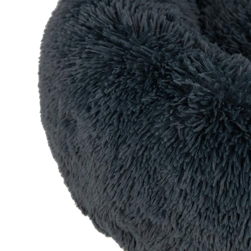Best Pet Supplies Round Calming Dog Bed with Plush Faux Fur Fabric, Anti-Anxiety Cushion for Indoor Pets, Slip-Resistant Base, Soft Ergonomic Support - Gray, 20x20x6''