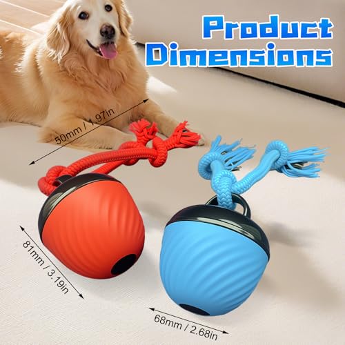Interactive Dog Toys Ball, 2025 Smart Pet Puppy Ball with Ropes for Indoor Dogs, Path Electric Automatic Moving and Rolling Dogs Toy for Small Medium Large Dogs Daily Training (Red)