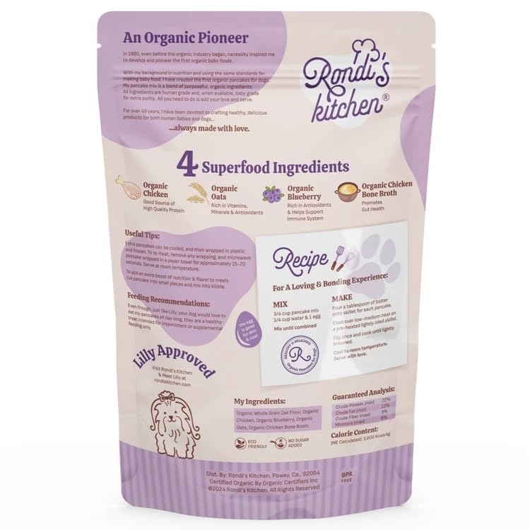 Rondi's Kitchen Pancake Mix for Dogs - Premium All-Natural & Organic Dog Treats, Healthy Dog Snacks for All Ages & Sizes, Made with Human-Grade Ingredients - Chicken & Blueberry