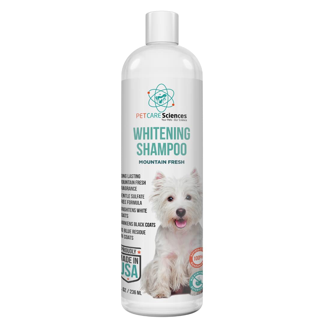PET CARE Sciences 16 fl oz Dog Whitening Shampoo - Dog Shampoo for White Dogs - Brightens White and Darkens Dark Coats - Tearless and Natural - Hair and Fur Whitener for Dogs - Made in The USA
