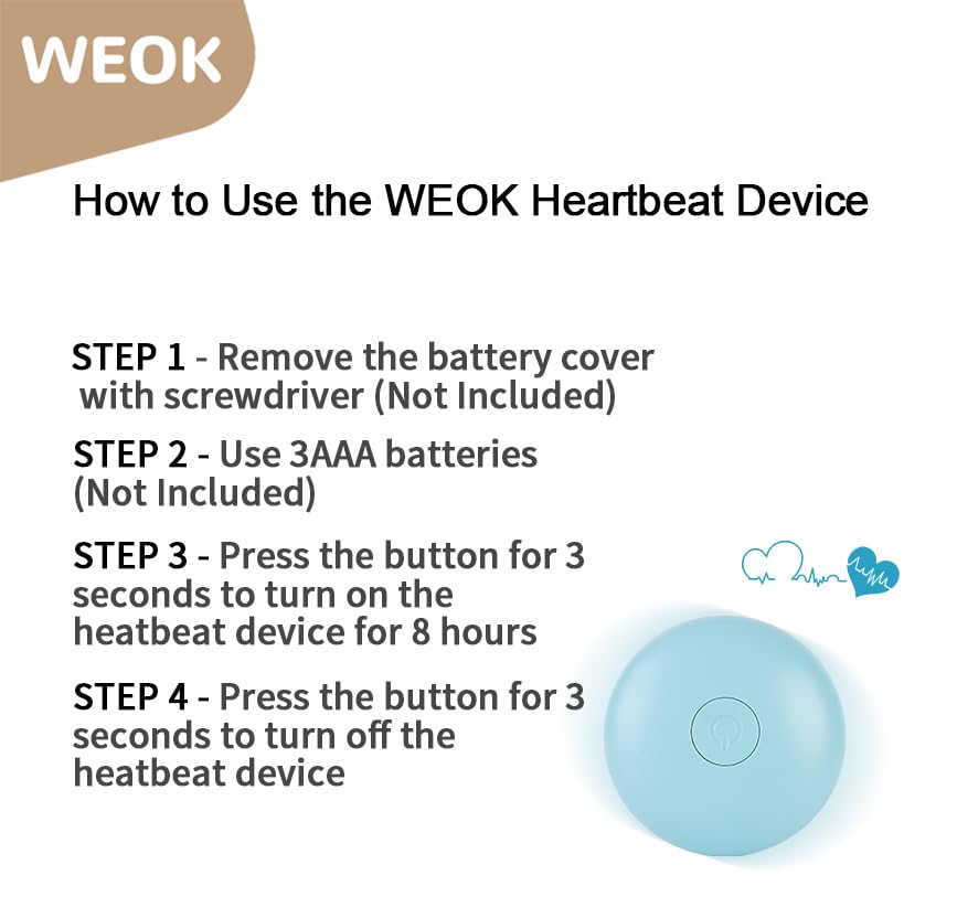 WEOK Heartbeat Replacement Soother Heartbeat Simulator for Reduce Pet Anxiety with Heartbeat Sound Machine, Puppy Heartbeat Toys Calming Separation Anxiety Relief Toys for Dogs