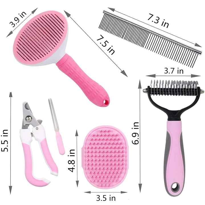 Generic 6-Piece Pink Grooming Brush dogs & Cat, Dog hair brush for Grooming small dogs, Puppy Brush for Small Dogs, Includes Bunny Nail Clippers with Case Pink, Easy to Transpor