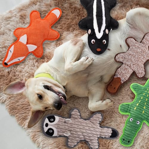 5 Pack No Stuffing Squeaky Dog Toys for Aggressive Chewers - Interactive Durable Plush Chew Toy with Crinkle Paper, Safe Pet Toy for Small to Large Breed, Ideal for Puppy Gifts & Tug of War Toys