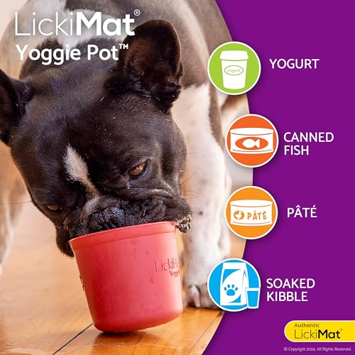 LICKIMAT Yoggie Pot - Distraction, Fun and Enrichment. Long Lasting Rubber Licking Treat Dispenser for All Dog Sizes and Slow Feeder for Small Dogs - Orange