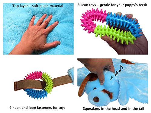 EZDOM Puppy Play Mat with Toys for Small Breeds - Blue, 23”x20” - Multi-Functional Interactive Toy and Sleeping Pad with Detachable Dog Toys for Small Dogs to Keep Busy, Puppy Gifts for New Owner