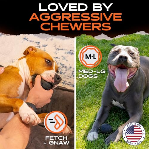 Monster K9 Indestructible Dog Ball – Lifetime Replacement - Durable Toy for Aggressive Chewers - Safe Non-Toxic Natural Rubber - Fetch Chew Toy - Heavy Duty - USA Made - 2.8” Solid (Tennis Ball Size)