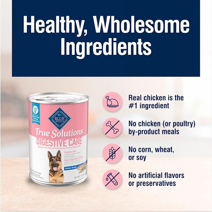 Blue Buffalo True Solutions Digestive Care Wet Dog Food for Adult Dogs, Made with Natural Ingredients, Chicken, 12.5-oz. Cans (12 Count)
