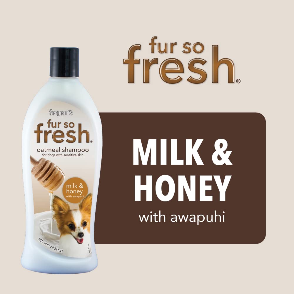 Sergeant’s Fur-So-Fresh Oatmeal Dog Grooming Shampoo for Sensitive Skin, Milk and Honey Scent, Dog Bath Product, 18oz