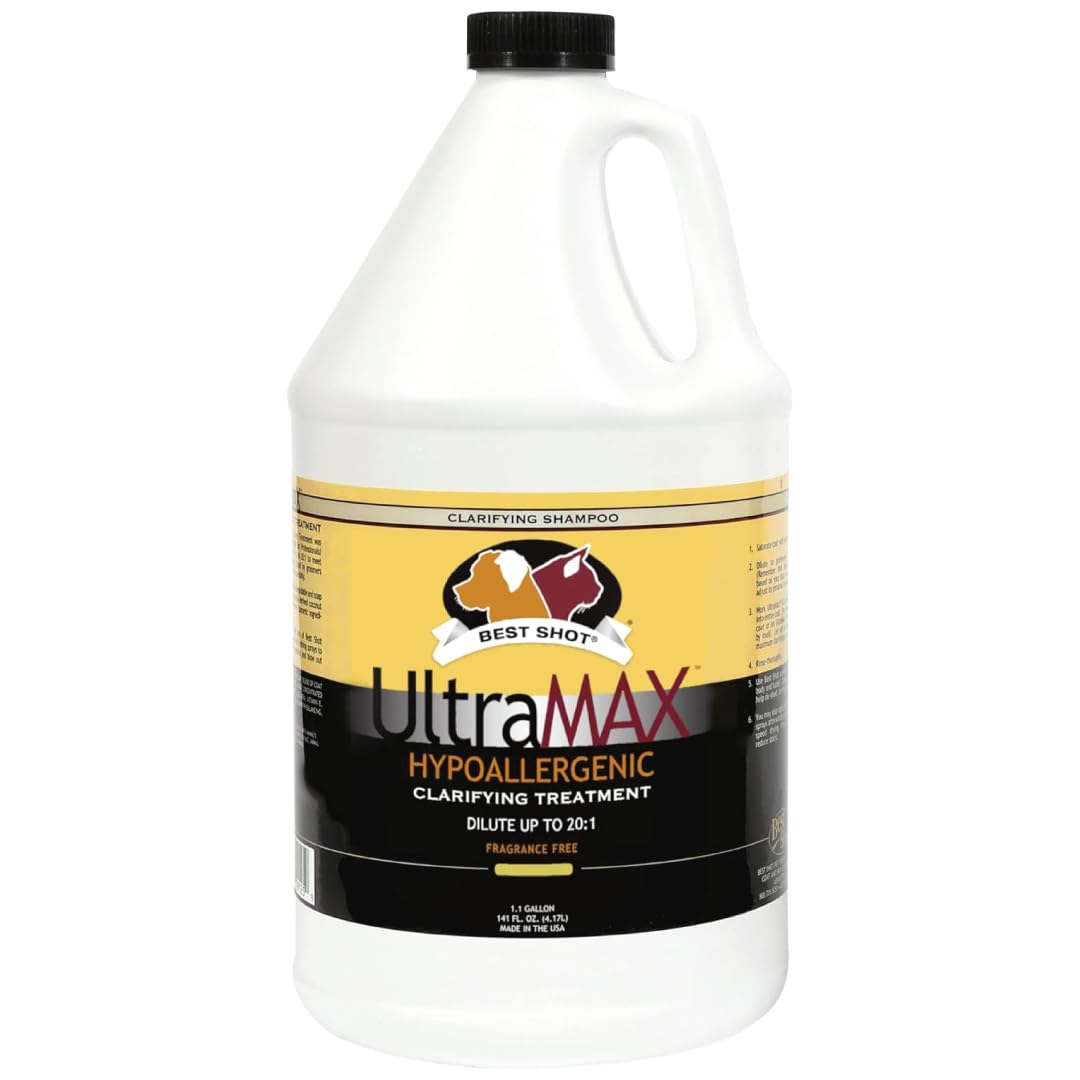 Best Shot UltraMAX Hypoallergenic Clarifying Shampoo, Versatile Pet Shampoo, Ideal Pet Grooming Supplies, Ready to Use, Sweet Pea Essence, 1.1 Gallon