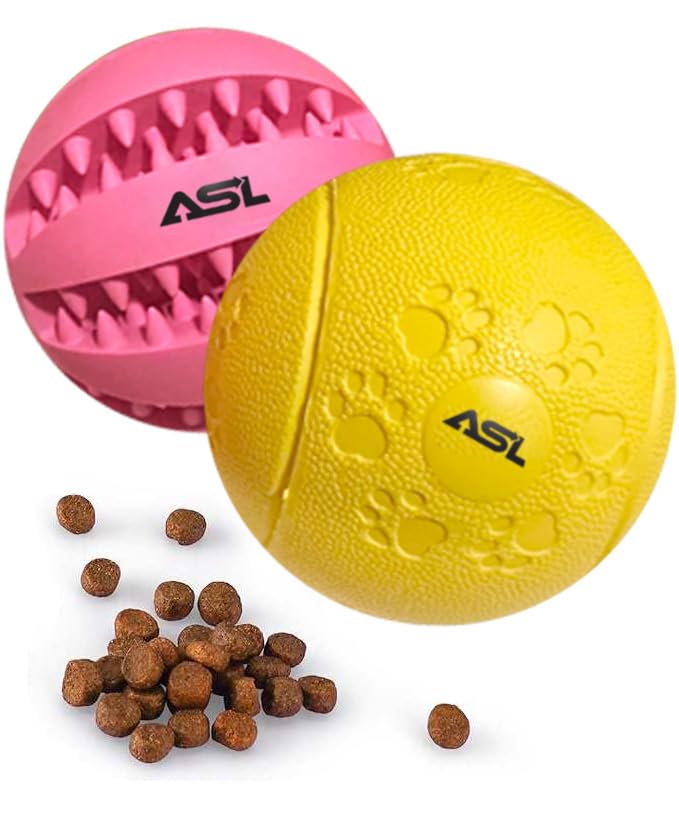 Interactive Dog Treat Ball, 2-Pack Durable Chew Balls for Puppies and Dogs Enrichment Toys for Large Dogs & Small Dogs, Durable Balls for Teeth Cleaning/IQ Training/Chewing