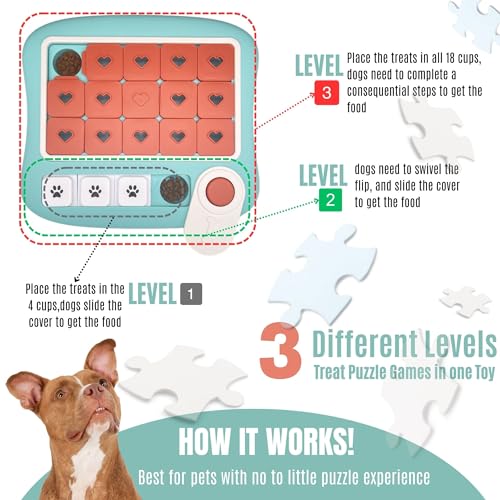 Dog Puzzles for Smart Dogs,Level 3 Interactive Dog Treat Puzzle for Iq Training, Dog Puzzle Toy for Large Medium Small Dogs with Squeaky Dog Button Design