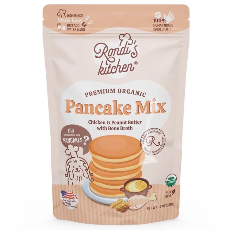 Rondi's Kitchen Pancake Mix for Dogs - Premium All-Natural & Organic Dog Treats, Healthy Dog Snacks for All Ages & Sizes, Made with Human-Grade Ingredients - Chicken & Peanut Butter