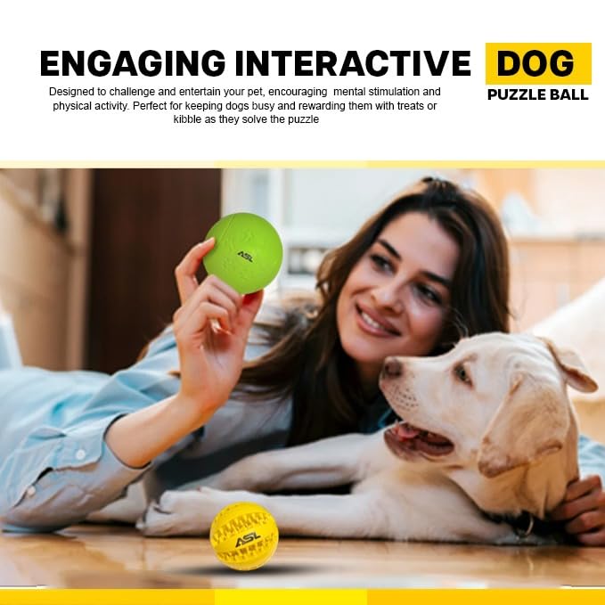 ASL Interactive Dog Treat Ball, 2-Pack Durable Chew Balls for Puppies and Dogs Enrichment Toys for Large Dogs & Small Dogs, Durable Balls for Teeth Cleaning/IQ Training/Chewing